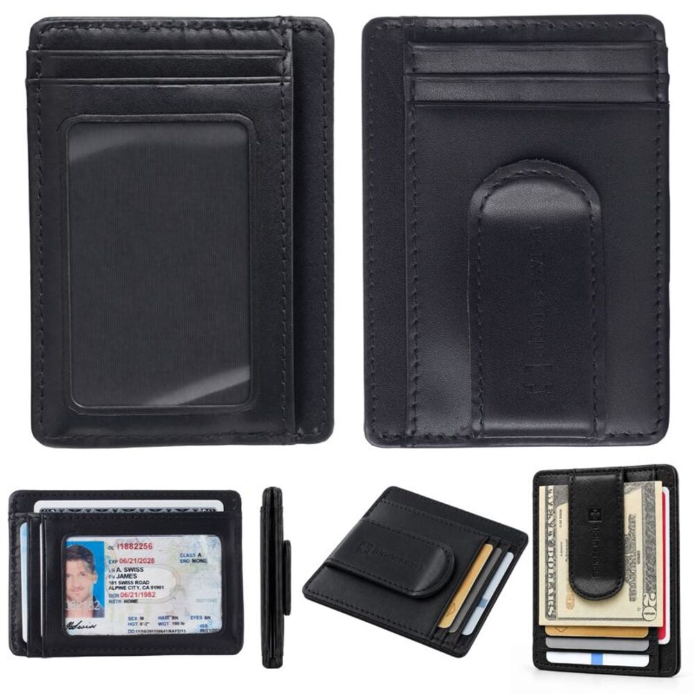 Alpine Swiss Mens RFID Safe Money Clip Minimalist Wallet ID Window Card Holder